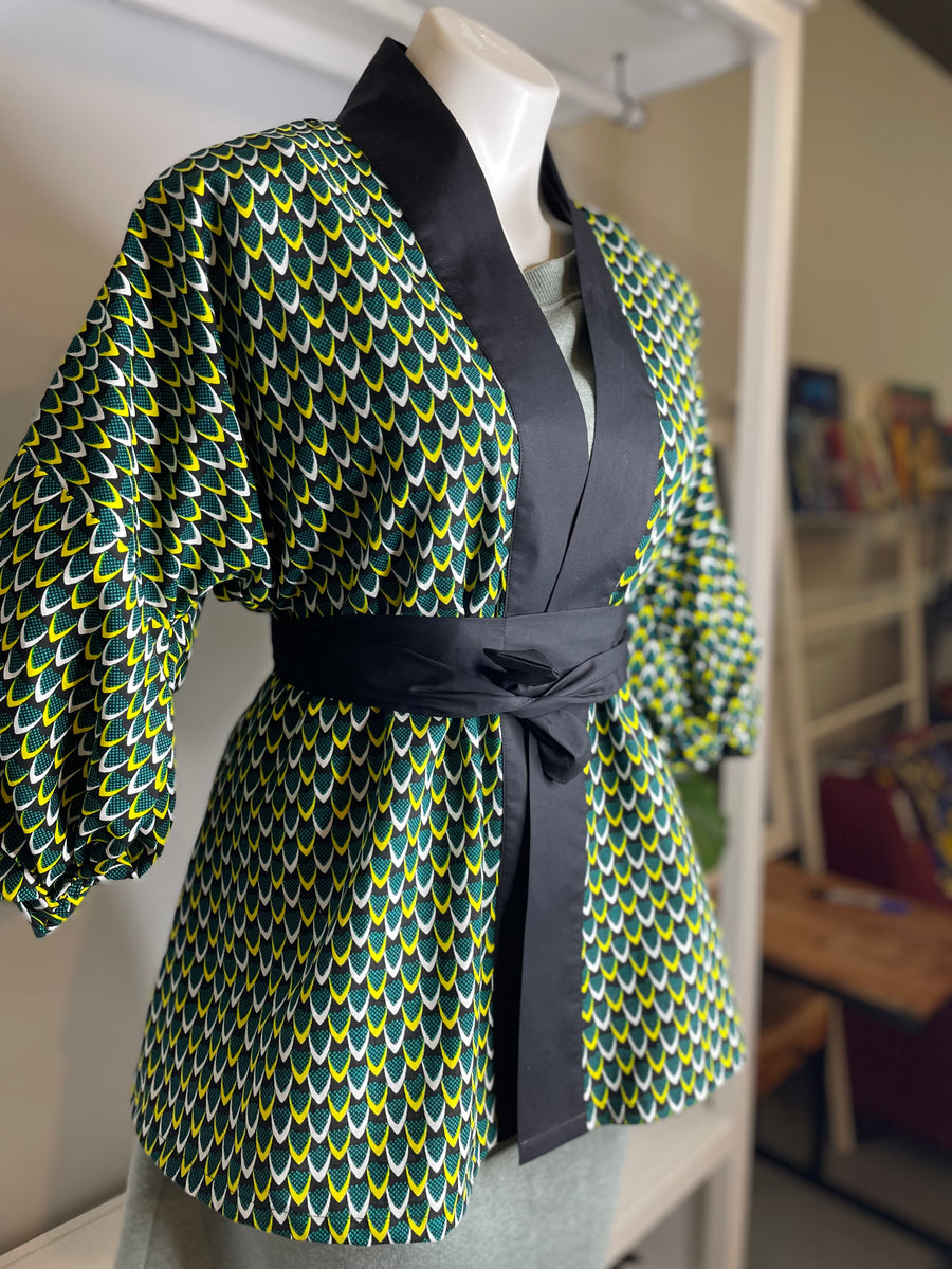 Hekaa kimono Jacket-Green scales print ...